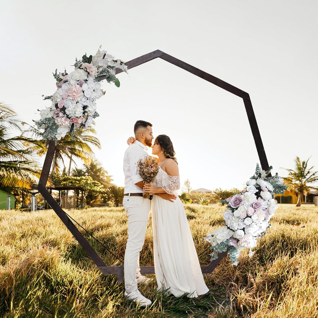 7FT Wedding Arch, Heptagonal Wood Arch for Wedding Ceremony, Arbor Backdrop Stand for Garden Parties, Indoor, Outdoor, Wooden Arbor Rustic Farmhouse Theme