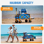 Old Bahama Bay 550lbs Extra Long 49" L Beach Wagon with Big Wheels with Brake for Sand, Collapsible Utility Beach Cart Heavy Duty Folding Wagon,Ideal for Outdoor Sand Camping Garden Pet