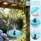 Hanging Bird Bath Fountain, Cascading Outdoor Birdbath with Glass Bowl, USB-Powered Water Feature for Garden, Patio, Yard Decor, Attracts Hummingbirds & Wild Birds