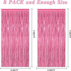8 Pack Pink Backdrop, 3.28 FT x 7.05 FT Pink Birthday Decorations, Metallic Pink Backdrop for Photoshoot Foil Curtains Party Streamer, Bachelorette Decorations Birthday Photo Booth Props