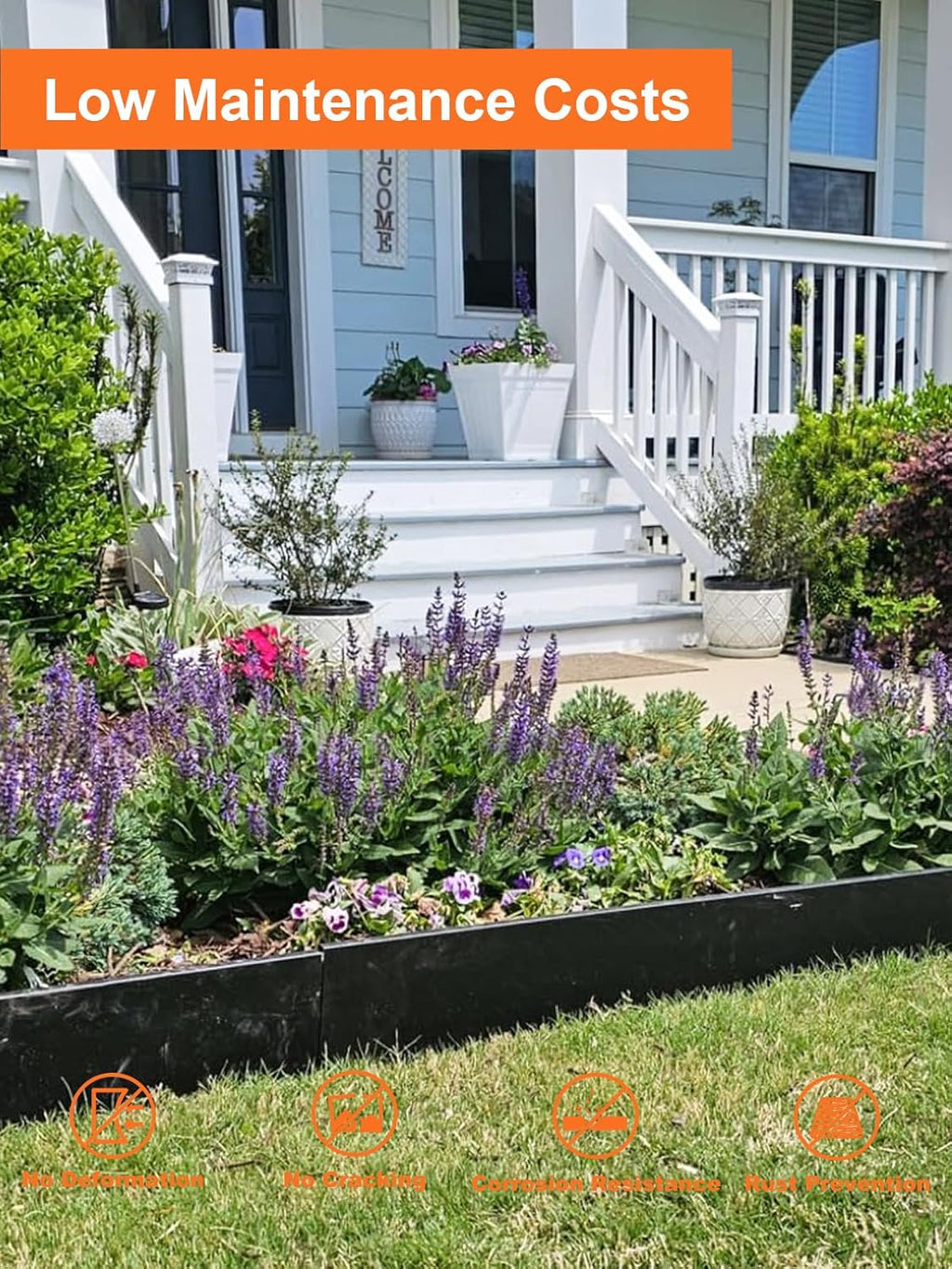 Vinci Landscape Edging Border, 40" L x 6" H 3Pack 10FT Total Black Galvanized Steel Garden Edging with Spikes, Sturdy Elegant Metal Lawn Broder for Flower Beds, Pathways, Paver Edges and Yard