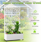 15.7"×70.9"×35.4" Metal Raised Garden Bed with Trellis and Wheels - Tall Trellis Planter Box for Climbing Plants, Vegetables & Vines - Outdoor Privacy Planters for Patio (White)