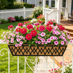 4 Pack 24 Inch Window Boxes Planters for Outdoor Plants Railing Planter Box with Adjustable Brackets for Windowsill Porch Fence Patio Hanging Flower Coco Baskets for Outside Decoration - Black