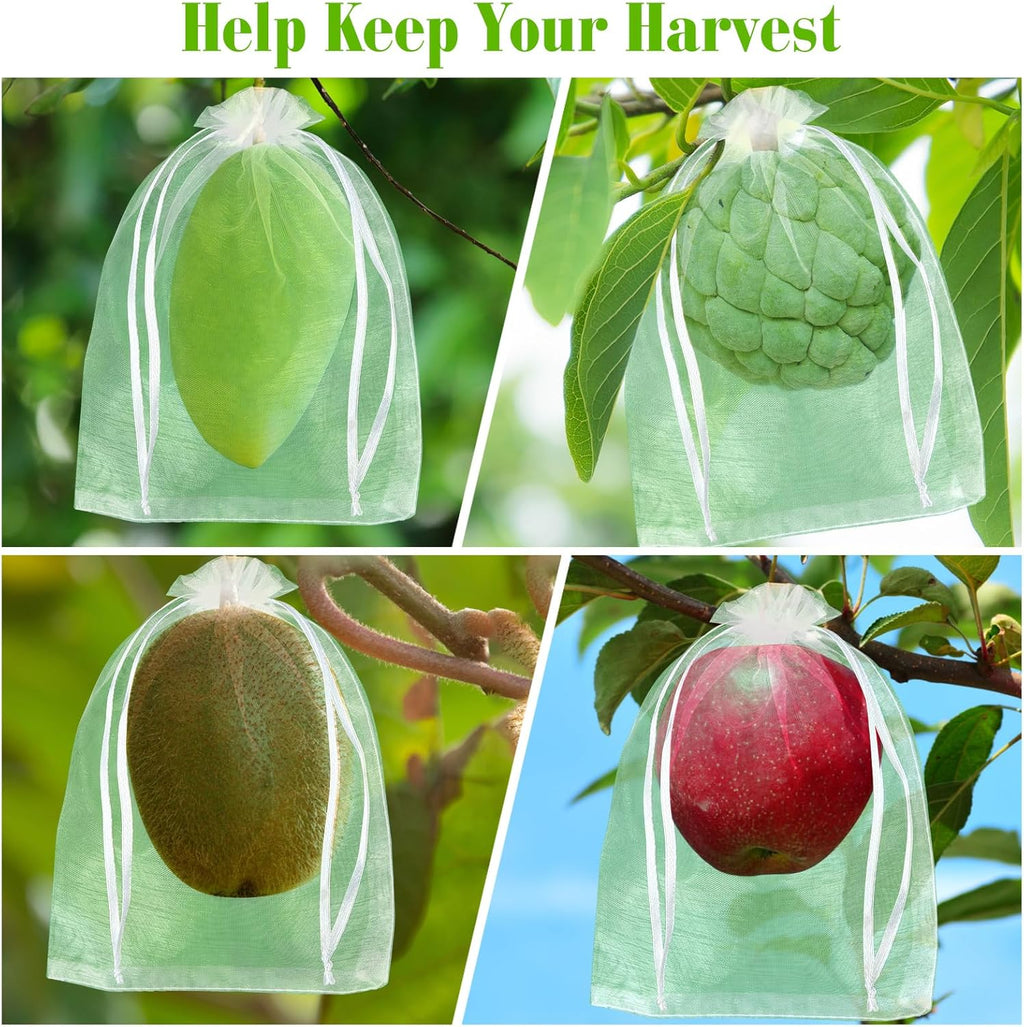 Morcheiong 120Pcs Fruit Protection Bags 6" x 8", Garden Netting Mesh Bags with Drawstring, Reusable Fruit Netting Bags for Fruit Trees (White)