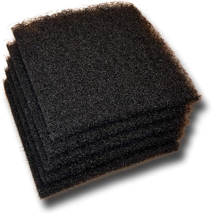 Black Coarse Filter Media, 1.25" Thick, 12" x 12" Pads, 5 Pack, Perfect for Aquariums, Ponds or Water Gardens, Made in USA