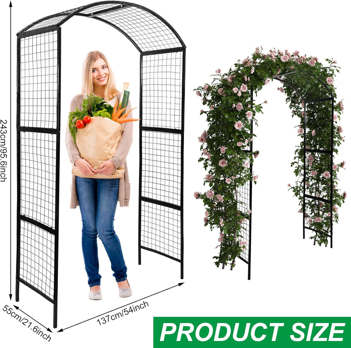 1 PC Metal Garden Arch Garden Trellis for Climbing Plants, Vines, Roses, Outdoor Pergola Trellis with Stake, Wide Garden Archway Arbor Trellis for Lawn Wedding Bridal Party Decor Ceremony