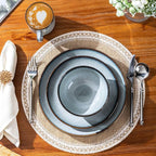 LERATIO Ceramic Dinnerware Sets for 4,16-Piece Reactive Glaze Plates and Bowls Set with Mugs,Highly Chip and Crack Resistant | Dishwasher,Microwave & Oven Safe Dishes set-Gray White