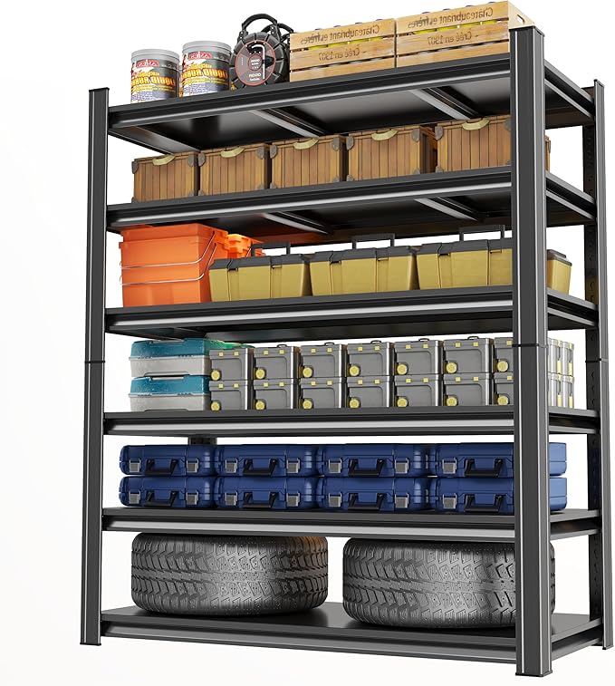 6 Tier Storage Shelves 78" H Metal Garage Shelving Heavy Duty Unit and Storage Utility Rack Shelf Organizer Adjustable Shelves for Garage, Basement, Pantry,Commercial, Warehouse, Industrial, Black