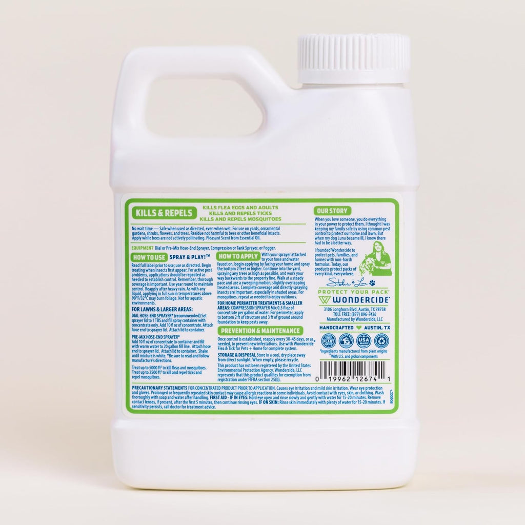 Wondercide - Flea and Tick Spray Concentrate for Yard and Garden with Natural Essential Oils – Kill, Control, Prevent, Fleas, Ticks, Mosquitoes and Insects - Safe Around Pets, Plants, Kids - 16 oz