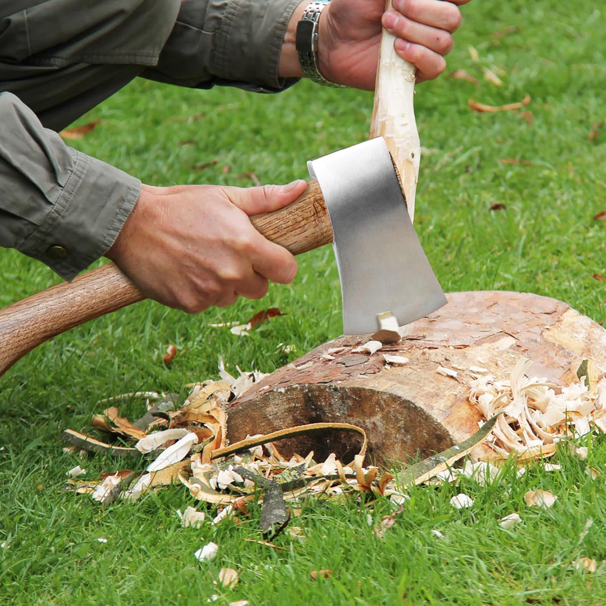 Camping Hatchet, 14.4" Survival Throwing Axe with Sheath, Survival Hatchet with Ergonomic Wood Handle for Camping, Chopping and Hiking