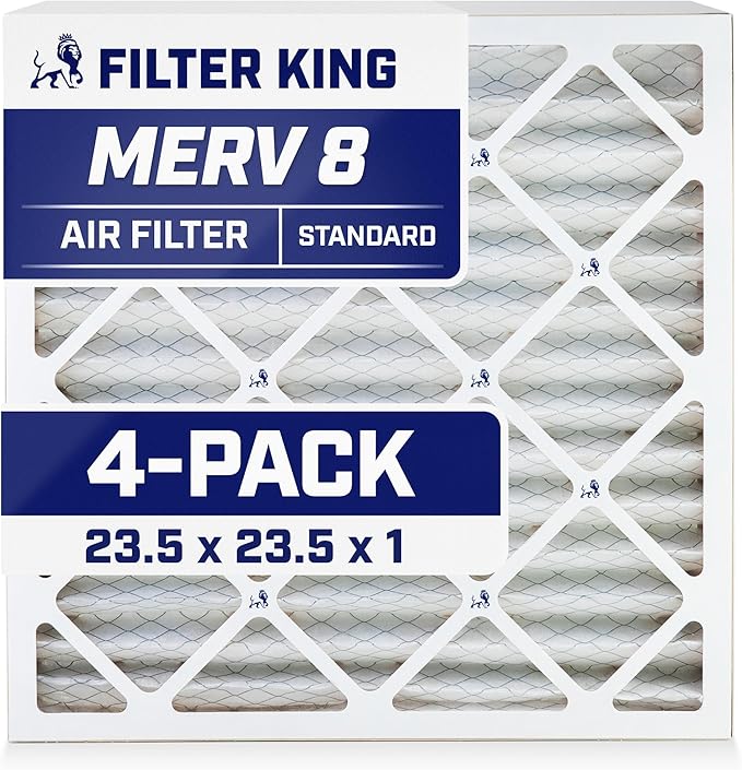 Filter King 23.5x23.5x1 Air Filter | 4-PACK | MERV 8 HVAC Pleated A/C Furnace Filters | MADE IN USA | Actual Size: 23.5 x 23.5 x .75"