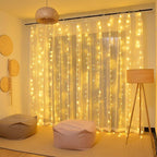 YEOLEH String Lights Curtain,7.9 x 5.9Ft 144LEDs USB Powered Fairy Lights for Bedroom Wall Decor,8 Modes & IP64 Waterproof Ideal for Outdoor Indoor Home Garden Party Holiday Halloween Room,Warm White