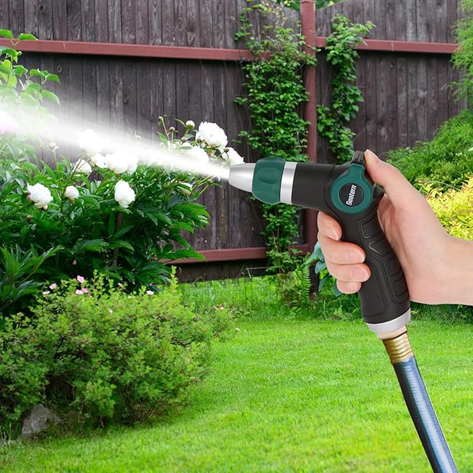 High Pressure Garden Hose Nozzle Sprayer, Heavy-Duty Metal Water Hose Nozzle with Thumb Control & Adjustable Jet for Car Washing, Patio Cleaning, Lawn & Plant Watering