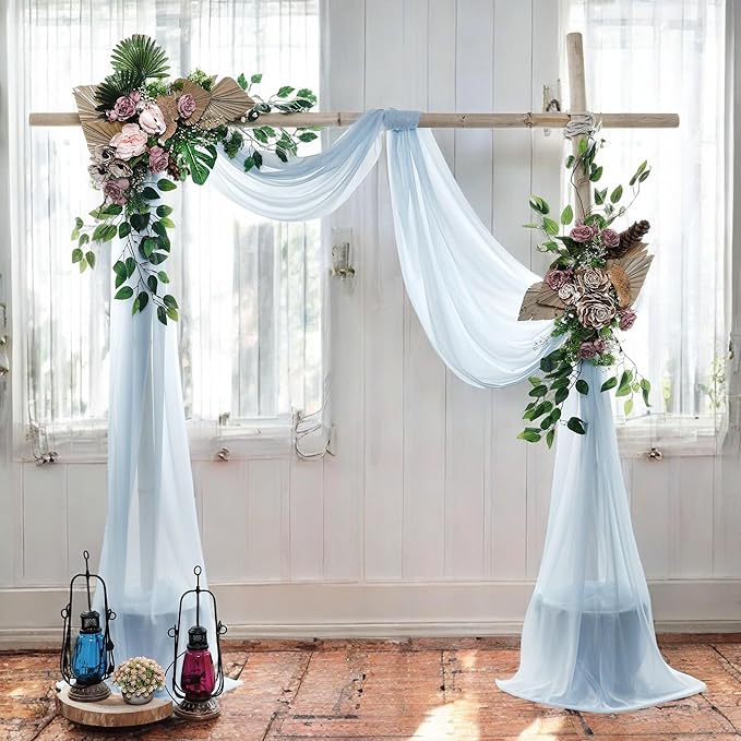 MDS Halloween Chiffon Draping Fabric - 2 Panel, 30" Wide x 20ft Long - Sheer Spooky Arbor & Canopy Drapery for Haunted House Backdrops, Party Ceilings, DIY Costumes & Themed Events - Baby Blue