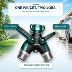 2WAYZ Hose Splitter 2 Way Heavy Duty Outdoor Faucet and Garden Connector - Water Spigot Splitter - Durable All-Metal Y Adapter with Shut-Off Valve - 4 x 4 x 1.5 Inches