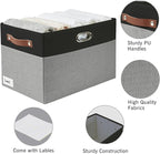 Large Collapsible Fabric Storage Bins with 3 Handles, Foldable Organizer Baskets for Closet, Shelves, Living Room | 3 Pack, Durable PU & Metal Handles (17"x11.8"x11.8", Black & Gray)