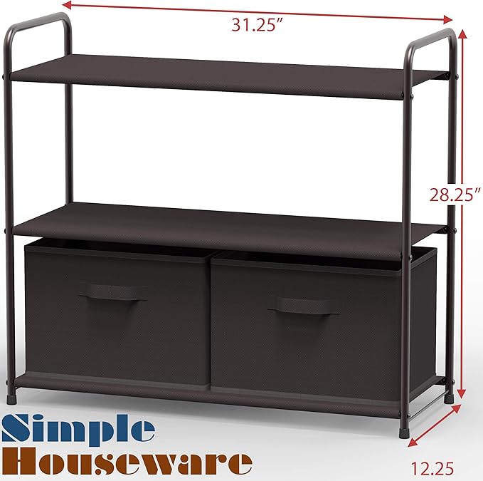 Simple Houseware 3-Tier Closet Storage with 2 Drawers, Brown