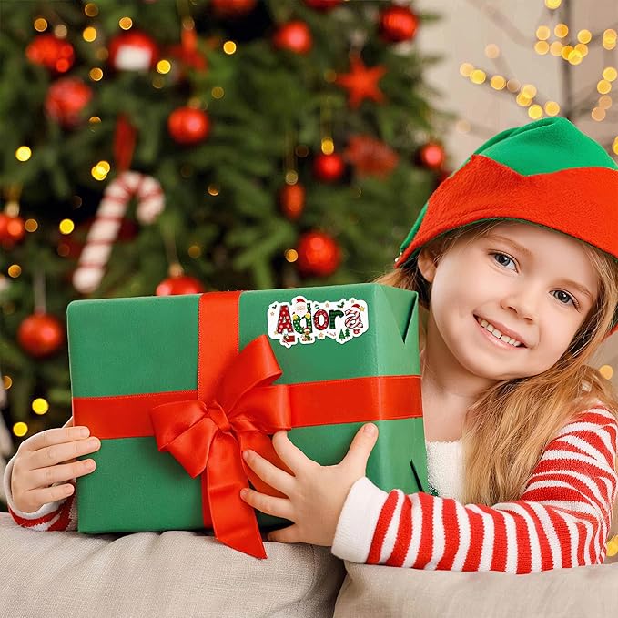 Custom Christmas Gift Tags Self Adhesive Christmas Cartoon Theme Name Tags Stickers for Gifts Presents Wrapping Paper Xmas Gifts Decorations for Family Son Daughter