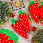 Whaline 12Pcs Strawberry Shaped Treat Bags Red Green Strawberry Drawstring Bags Cute Fruit-Themed Gift Pouches for Item Storage Jewelry Packaging