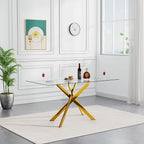 51.18" Glass Dining Table for 4-6, Dining Room Table with Clear Tempered Glass and Gold Metal Legs, Modern Rectangular Kitchen and Dining Room Dinner Table for Kitchen