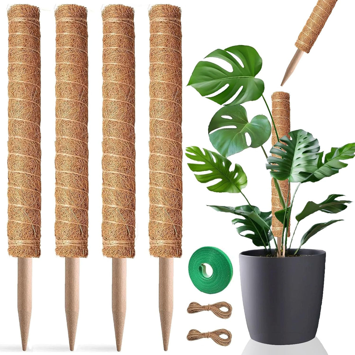 Moss Pole, 4Pack 21 Inch Plant Support Stakes for Indoor Plants, Monstera Plant Support Stakes, 69 Inch Tall Coir Plant Pole Sticks for Potted Plants, Pothos, Philodendron, Climbing Plants Accessories