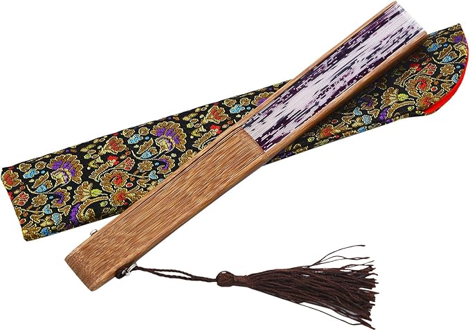 Amajiji 8.27"(21cm) Hand Held Bamboo Silk Folding Fan Hand Fan,Chinese/Japanese Charming Elegant Vintage Retro Style,Women Ladys Girls Best Gifts (LXHS1)