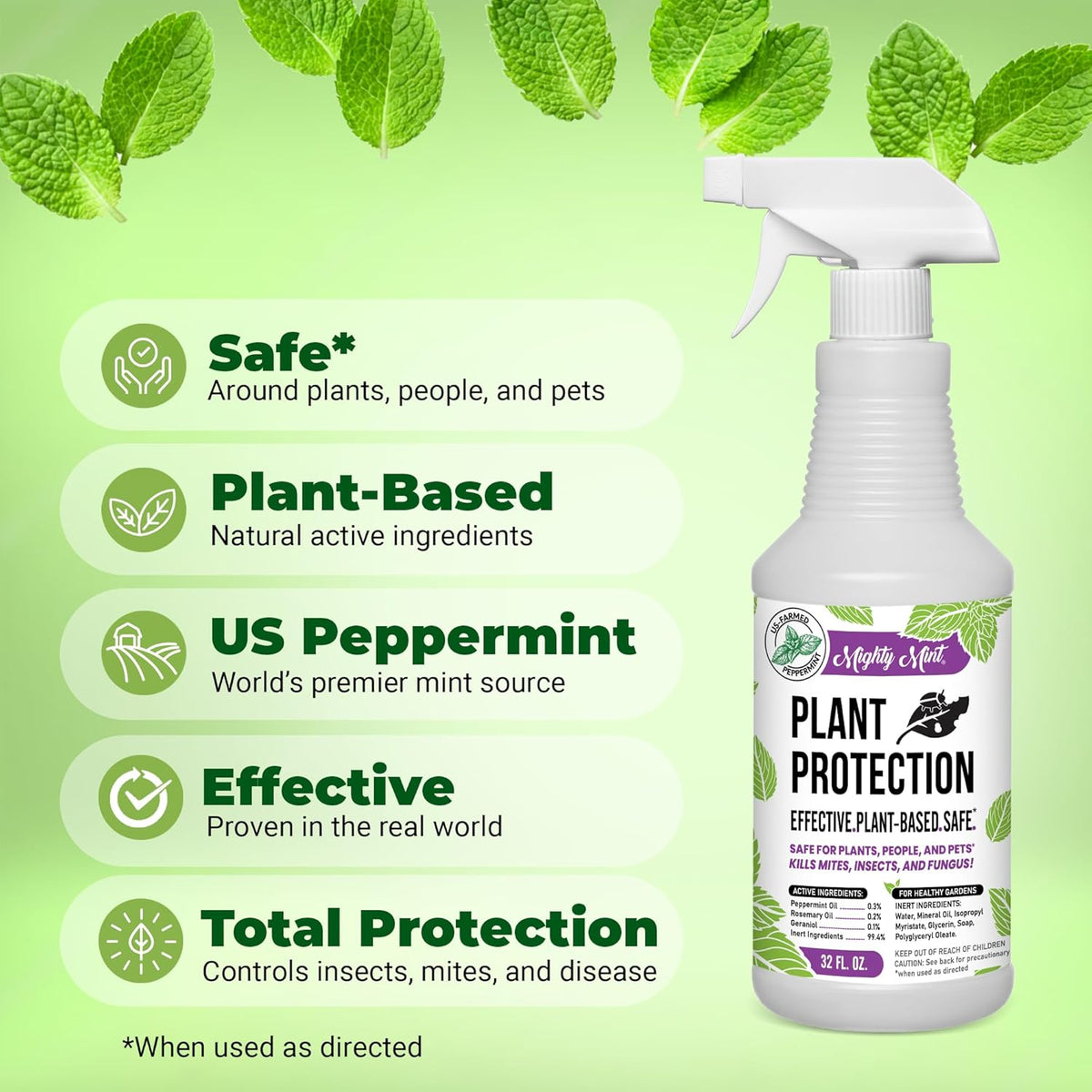 Mighty Mint 32 oz Peppermint Plant Protection Spray - for Spider Mites, Insects, Gnats, Fungus, and Disease with Microfiber Cloth