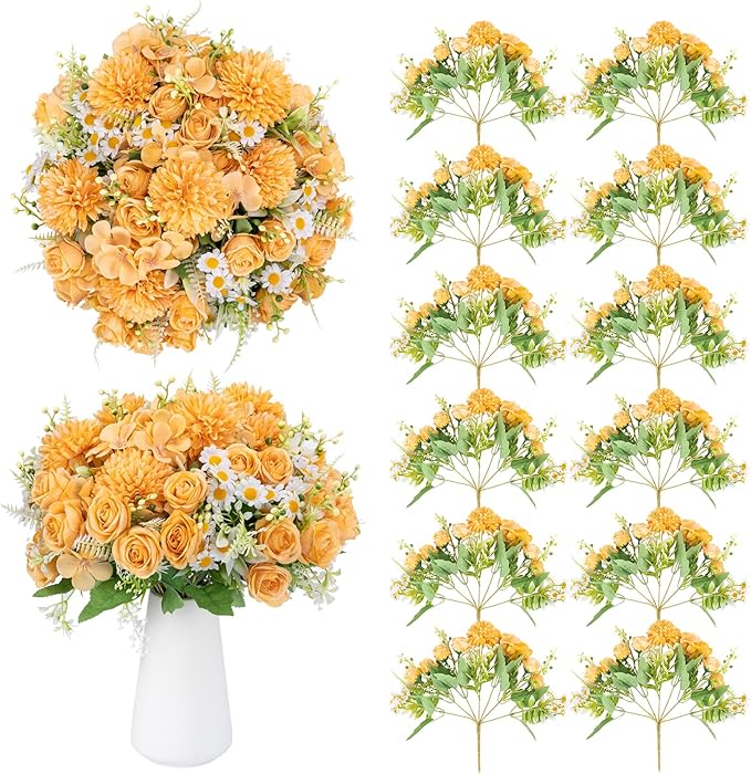 12 Packs Peonies Artificial Flowers,Silk Artificial Peonies Flowers Fake Peony Faux Floral Arrangements Bouquet for Centerpiece Table Wedding Party Home Decor Fall