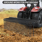 72" Durable Powder Coated Steel Pine Straw Rake, Steel Spring Landscape Rake for Leaves, Pine Needles, Straw, and Grass Attaches to Cat 0 Cat 1,3 Point Hitch Tractor, Black
