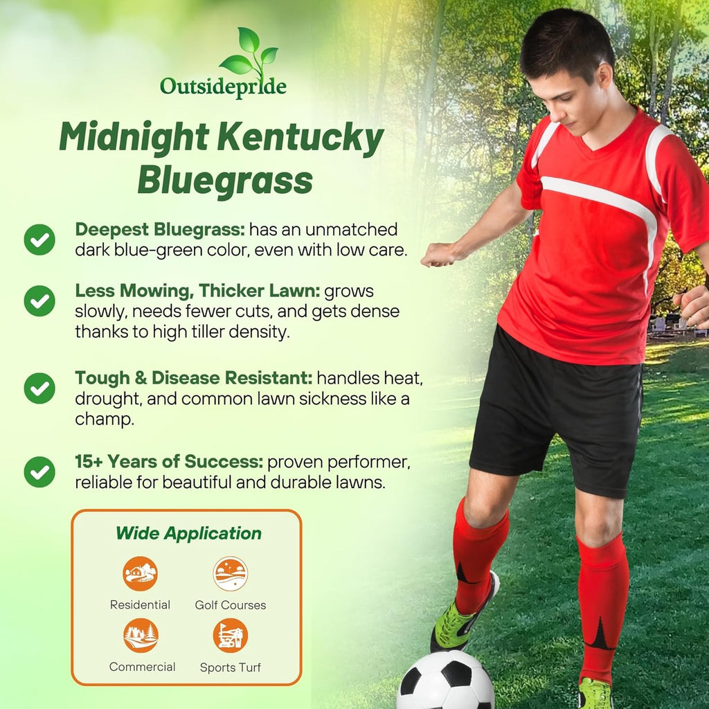 Outsidepride Midnight Kentucky Bluegrass Seed - 25 Lbs. Cold & Drought Tolerant, Sun-Loving Lawn Grass Seed, w/High Traffic Tolerance & Deep Root System, OptiGrowth Coated for Better Establishment