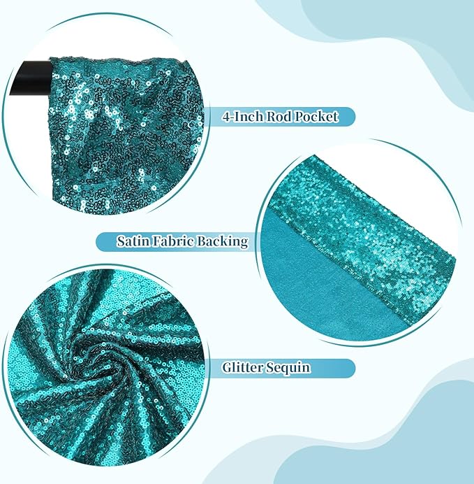 SquarePie Sequin Backdrop Less Transparent Background Sparkly Curtain for Wedding Party 6FT x 6FT Teal