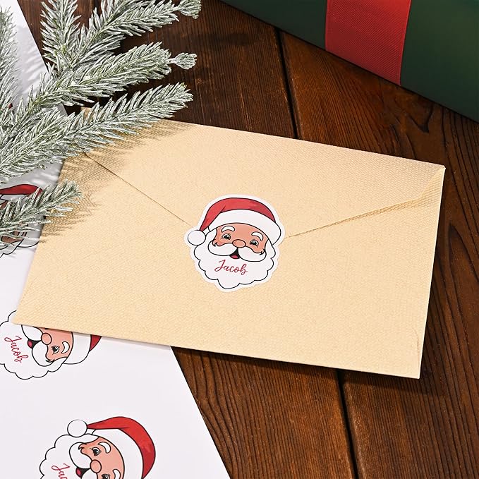 CALLIE Personalized Christmas Stickers with Custom Name, Waterproof Custom Christmas Name Tags Stickers, Peel and Stick Christmas Gift Tags (Cute Santa Claus)