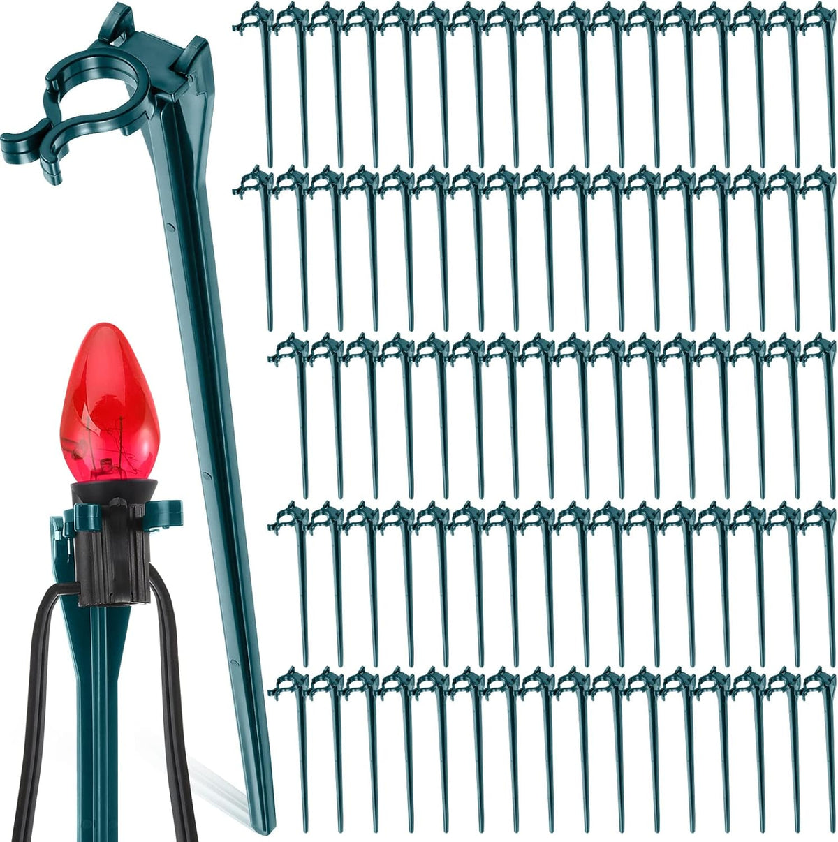 Jetec 120 Pieces Christmas Light Stakes Universal Yard Lawn Holiday 7.5 Inches Light Ground Stakes for C7 C9 String Lights Christmas Outdoor Lights Holders on Yards, Driveways (Green)