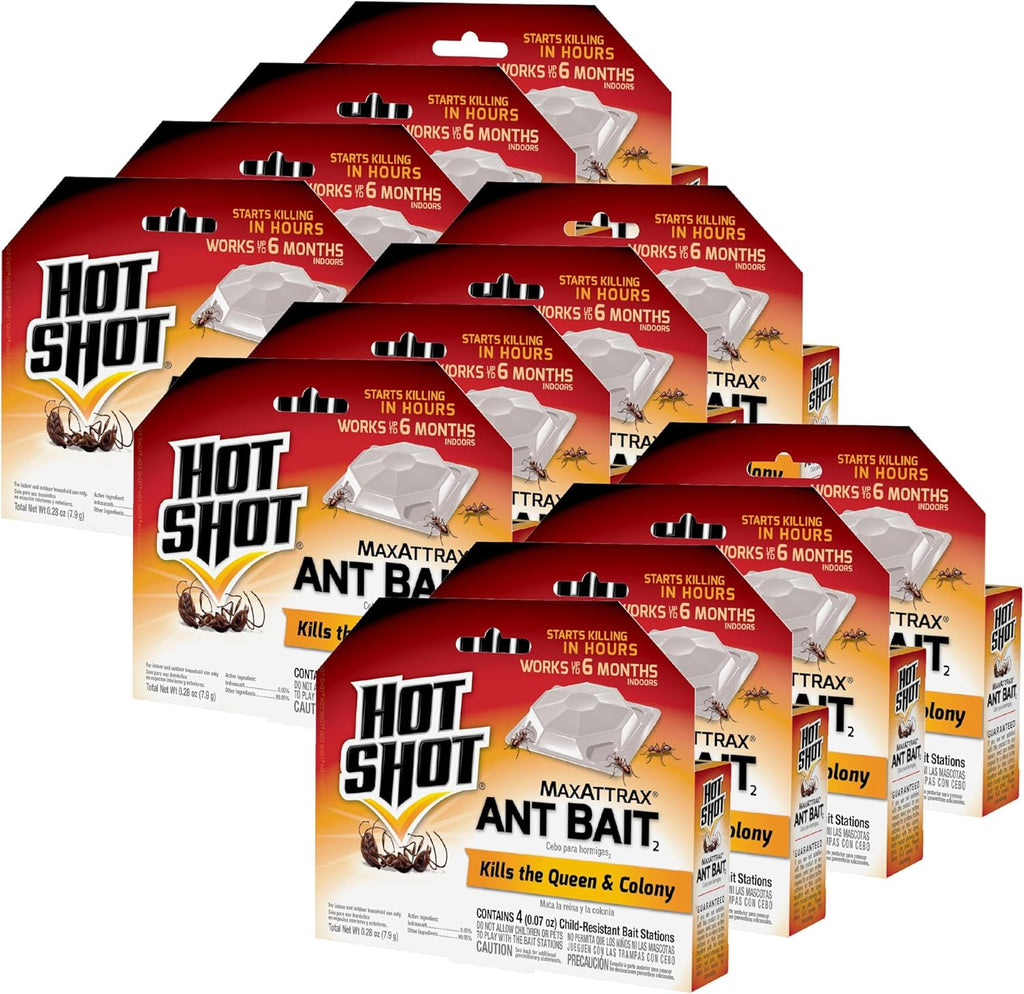 Hot Shot MaxAttrax Ant Bait, 0.07 oz Bait Stations, 4 Count, 12 Pack