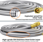 Girafe Tools Garden Hose 75ft x 5/8", 304 Stainless Steel Metal Water Hose, No Kink Garden Water Hose with 9 Pattern Spray Nozzle, Flexible, Lightweight, Kink Free Hose for Yard, Outdoor