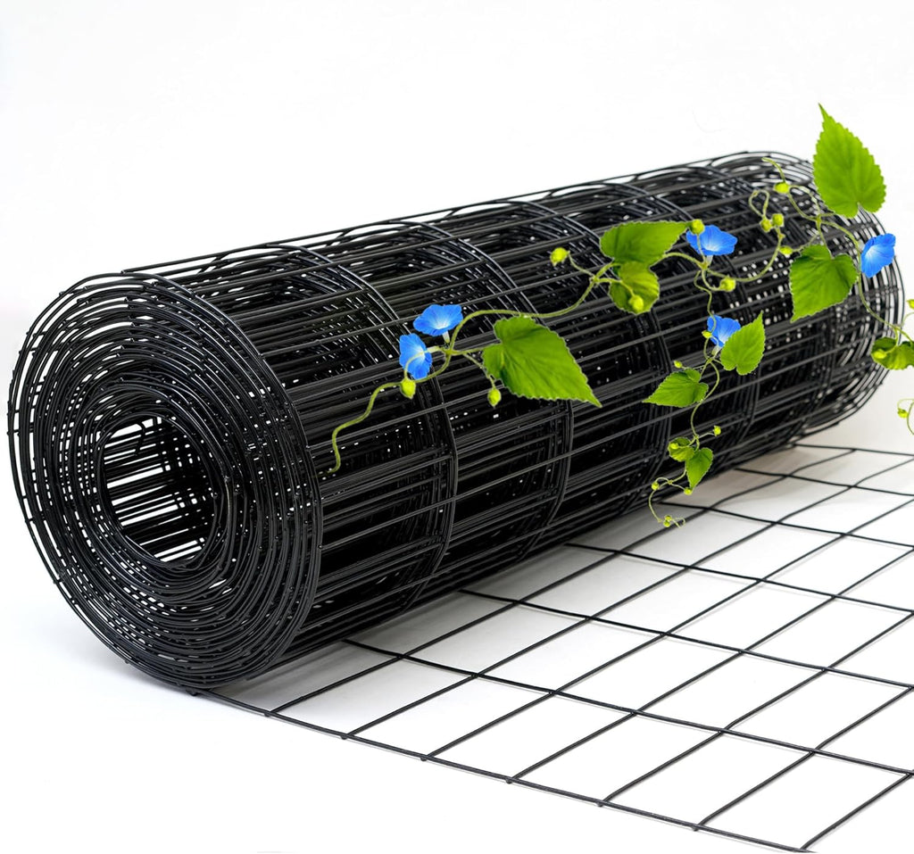 Black Metal Garden Fence, 60inch(H) x 50ft(L), 2 inch x 3 inch,14GA 2/3/4/5/6 Ft Tall Chicken Wire PVC Coated Welded Wire Mesh Roll for Dogs Border Yard Vegetable Plant Protection Poultry Netting