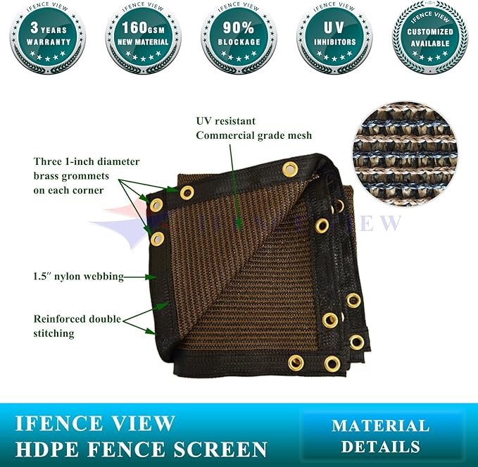 Ifenceview 6'x3' to 6'x50' Brown Shade Cloth/Fence Privacy Screen Fabric Mesh Net for Construction Site, Yard, Driveway, Garden, Railing, Canopy, Awning 160 GSM UV Protection (6' x 24')
