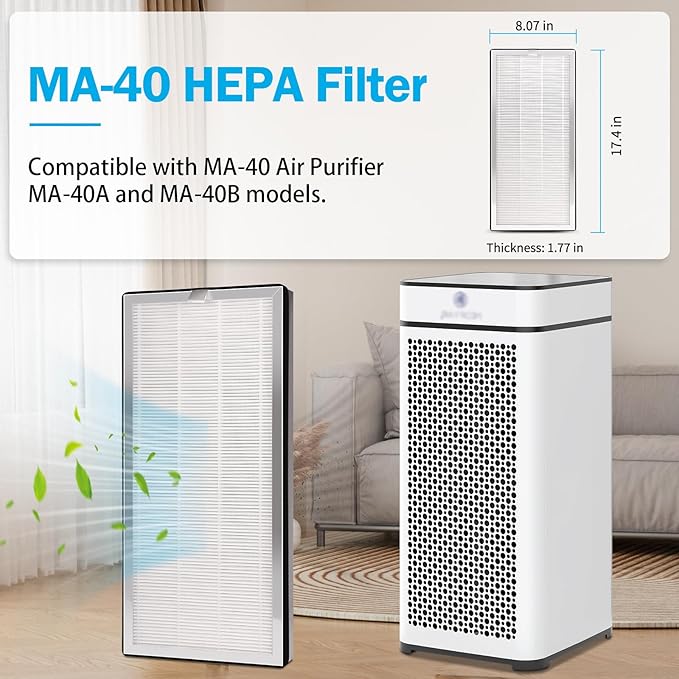 MA-40 Replacement Filter Compatible with MA-40 Air Purifiers, 3-in-1 High-Efficiency Filtration System for MA40W MA40B, H13 True HEPA with Activated Carbon Pre-Filter