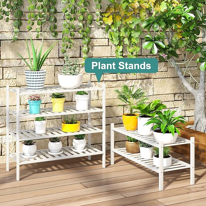 White Shoe Rack for Entryway, 2 Tier Shoe Organizer for Hallway Closet, Bamboo Wood Shoe Racks for Indoor Outdoor (White, 2-Tier)