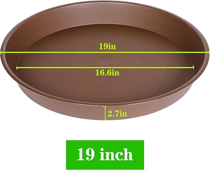 4 Pack of 18 19 inch Plant Saucer Drip Tray (16.6 inch Base), Heavy Duty Large Deep Plant Saucers for Pots, Bird Bath Bowls, Plastic Planter Water Trays for Indoors Outdoor (18", Chocolate)