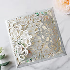 Hosmsua 6.3 x 6.3 Inch 50PCS Silver Glitter Laser Cut Hollow Lace Rose Wedding invitation Cards with Envelopes Wedding invitations for Anniversary Invite (Silver Glitter)