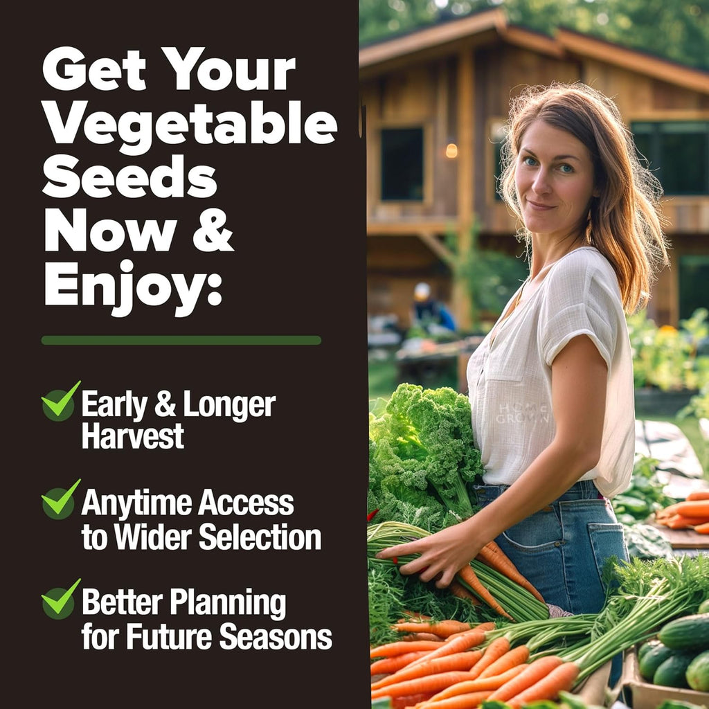 HOME GROWN Premium Heirloom Vegetable Seeds - 15 Varieties, 8,900+ Non GMO Seeds for Planting, Complete Vegetable Garden Kit for Indoor & Outdoor Growing, Survival Seed Vault for Preppers