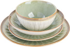 Gibson Elite Mayfair Bay Embossed Double Bowl Dinnerware Set, Service for 4 (16pcs), Green