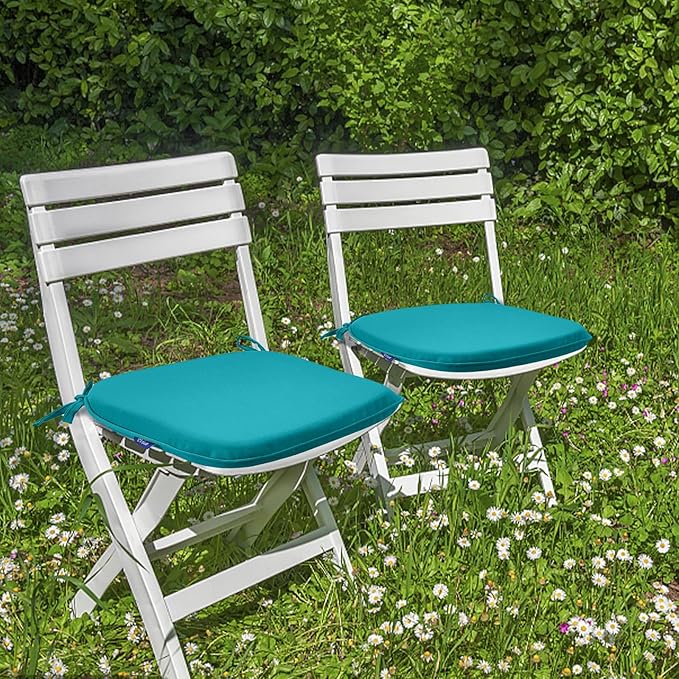 SleepMan Outdoor 17"x16" Chair Cushions with Ties Set of 4, Water Resistant All Weather U-Shape Seat Pads for Patio Garden Furniture Indoor (Set of 4, Aqua Green)
