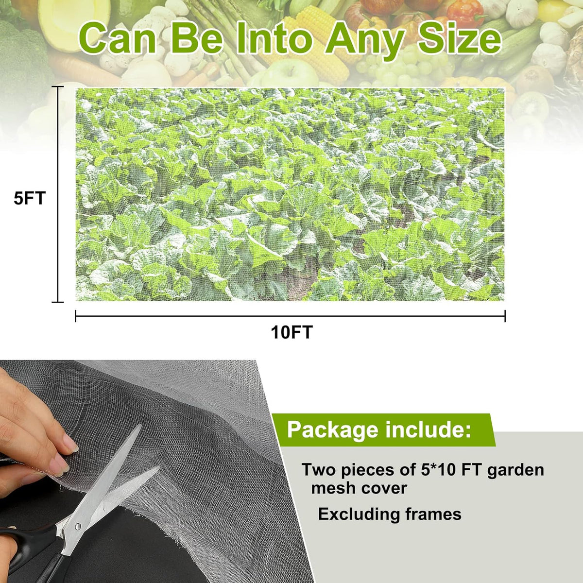 Garden Netting, 2 Pack 5x10Ft Ultra Fine Mesh Netting Pest Barrier Protection Bird Mosquito Net Plants Cover for Vegetables Fruits Flowers Crops Greenhouse Row Cover Raised Bed Patio Mesh Netting
