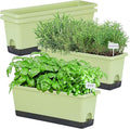 Window Box Planter 4 Packs, 17 Inches Rectangle Flower Pots with Drainage Holes & Trays, Pots for Vegetables, Herbs, Flowers, Garden Windowsill Balcony (Light Green, 17 * 5.1 * 6 inch)
