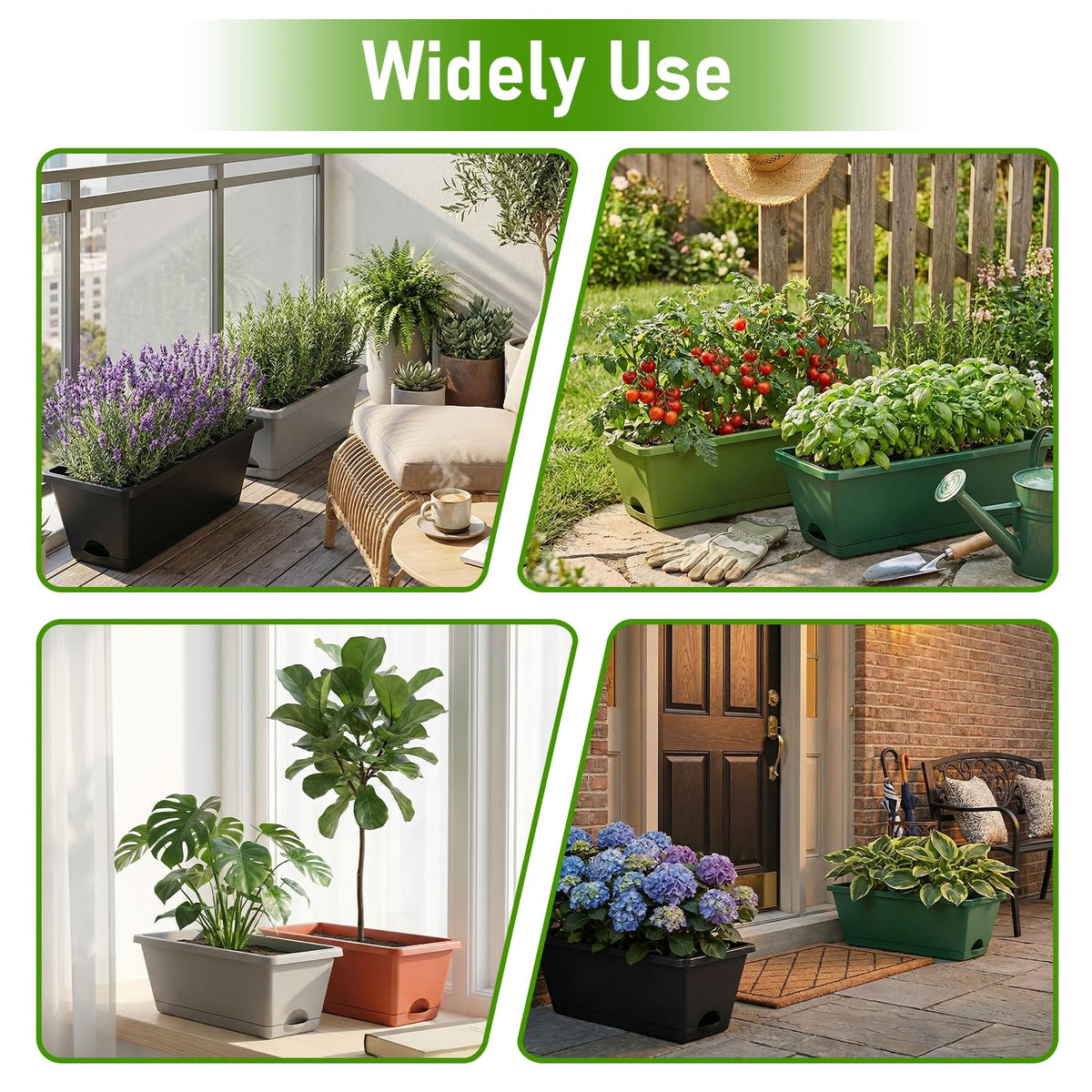 CAKKVDE 7 Pack 17 Inch Rectangular Plastic Window Box Planters(Brick-red)