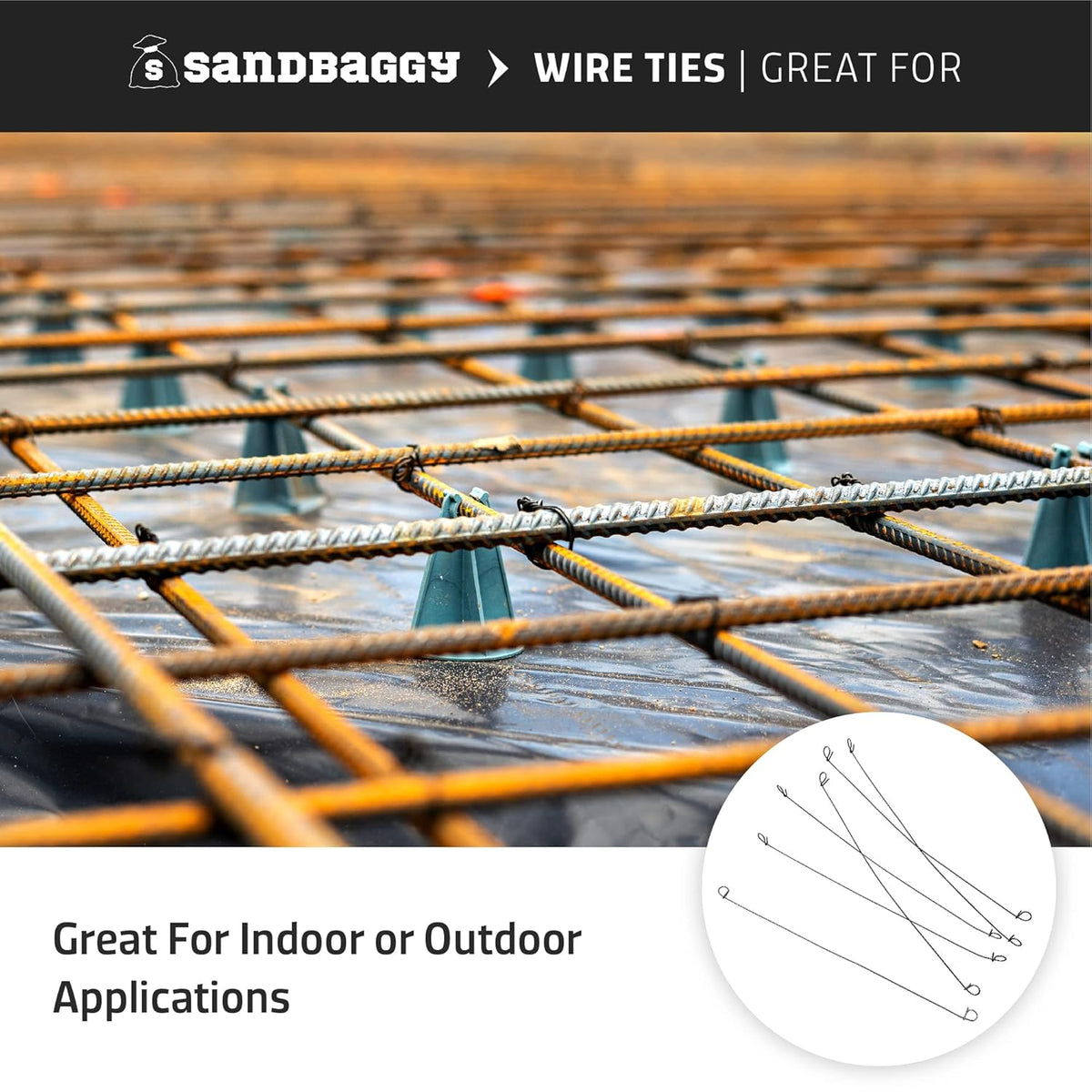 Sandbaggy Double Loop Rebar Wire Bar Ties | 16 Gauge | Made of Industrial Grade Wire | Great for Securing Rebar, Sandbags & More | Extra Long Length (12 Inch Length, Pack of 1000)