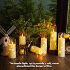 Flameless Candles with Embedded Star String - Battery Operated LED Candles, with Remote,12 Ivory Flickering Candles for Christmas, Weddings, Home Decor & Party,(D 2.3"×H 5" 6" 7")