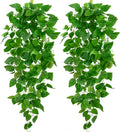 BLEUM CADE 2Pcs Fake Hanging Plants, 9 Branch Artificial Hanging Plant, Lush Faux Pothos Vines for Home Room Wall Shelf Porch Outdoor Indoor Decor (No Baskets)